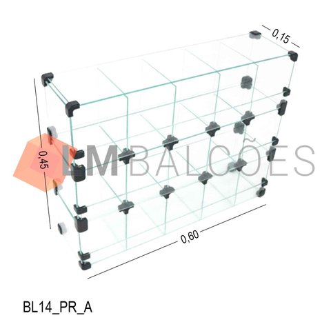 Baleiro Expositor Preto de Vidro - 0,60 X 0,45 X 0,15m