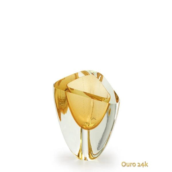 Vaso Triangular nº 4 Âmbar com Ouro Murano Cristais Cadoro - 1