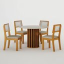 Ver imagem 1 de Conjunto Sala de Jantar Flora 1,08m Tampo Vidro com 4 Cadeiras Off White/Linho Palha