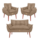Ver imagem 1 de Kit Namoradeira Reforçada + 2 Poltronas Opala Marrom Capuccino Suede Decorativas Sala