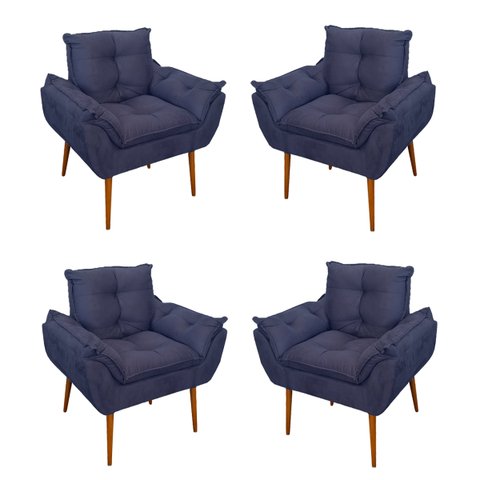 Kit 04 Cadeiras Poltronas de Luxo Opala Sala, Quarto Cor:azul Marinho