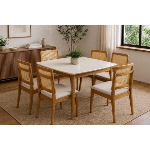 Mesa Jantar Condessa 160cm + 6 Cad Marquesa Eucalipto Nesher