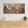 Quadro Decorativo - Flores de Cerejeira - 3 Telas - Moldura Dourada - 120x60cm - 5