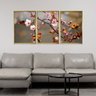 Quadro Decorativo - Flores de Cerejeira - 3 Telas - Moldura Dourada - 120x60cm - 3