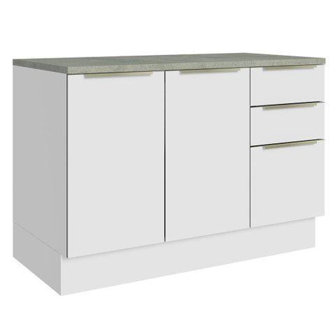 Balcão de Pia 120 cm 2 Portas 3 Gavetas Branco/Branco Veludo Lux Madesa