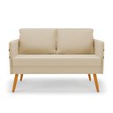 Ver imagem 3 de Kit 01 Namoradeira 02 Lugares e 02 Poltronas Mari Suede Bege Pés Palito Castanho - D’Rossi