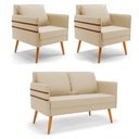 Ver imagem 1 de Kit 01 Namoradeira 02 Lugares e 02 Poltronas Mari Suede Bege Pés Palito Castanho - D’Rossi