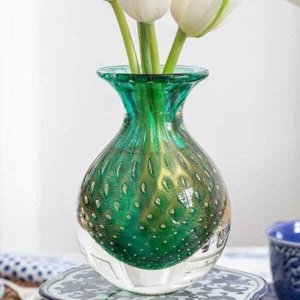 Vaso Mini Médio Tela Verde com Ouro Murano Cristais Cadoro - 3