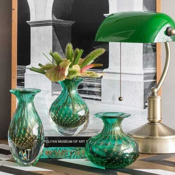 Vaso Mini Médio Tela Verde com Ouro Murano Cristais Cadoro - 2
