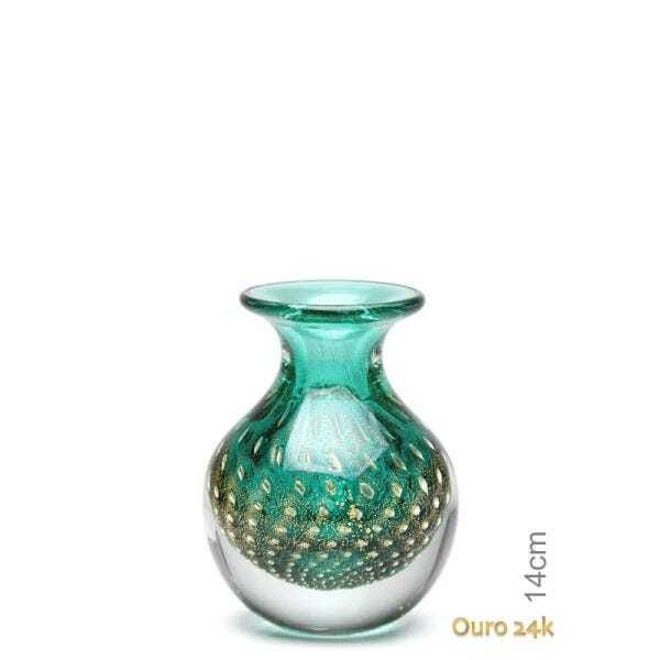 Vaso Mini Médio Tela Verde com Ouro Murano Cristais Cadoro - 1