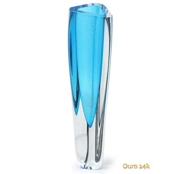 Vaso Triangular nº 1 Água-marinha com Ouro Murano Cristais Cadoro - 1