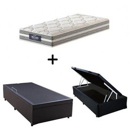 Cama Box C/ Baú Solteiro + Colchão de Molas Ensacadas Probel Vegas Comfort Pillow Euro Solteiro - 1