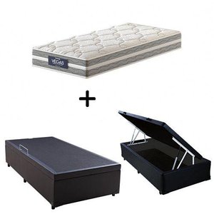 Cama Box C/ Baú Solteiro + Colchão de Molas Ensacadas Probel Vegas Comfort Pillow Euro Solteiro