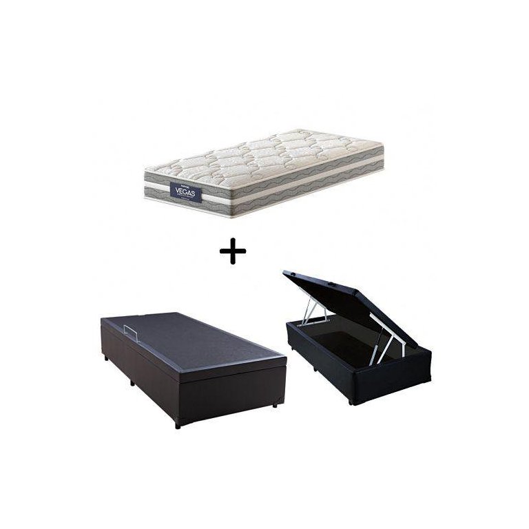 Cama Box C/ Baú Solteiro + Colchão de Molas Ensacadas Probel Vegas Comfort Pillow Euro Solteiro Cama Box C/ Baú Solteiro + Colchão de Molas Ensacadas Probel Vegas Comfort Pillow Euro Solteiro