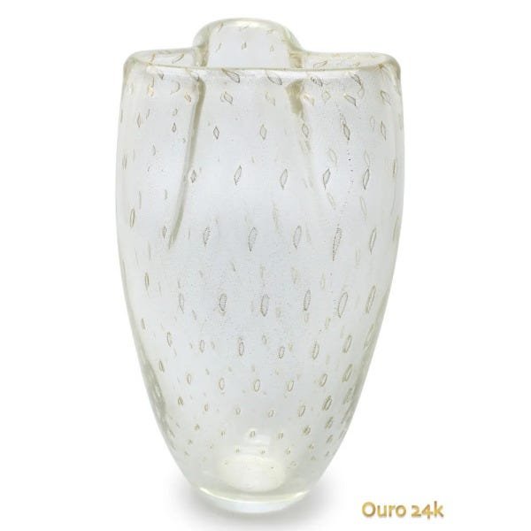 Vaso Trevo 2 Tela Transparente com Ouro Murano Cristais Cadoro - 1