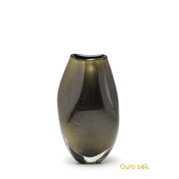 Vasinho Roca 2 Preto com Ouro Murano Cristais Cadoro - 1