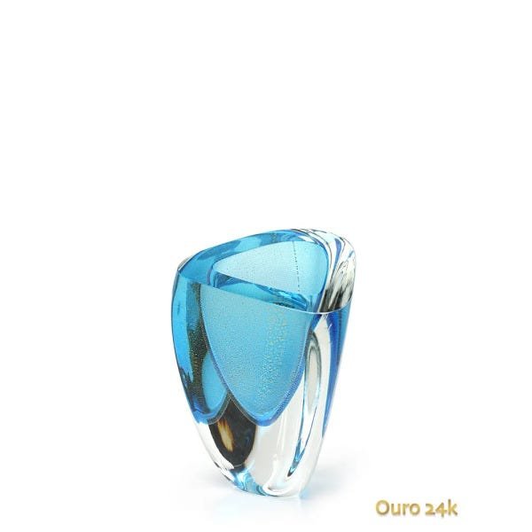Vaso Triangular nº 4 Água-Marinha com Ouro Murano Cristais Cadoro - 1