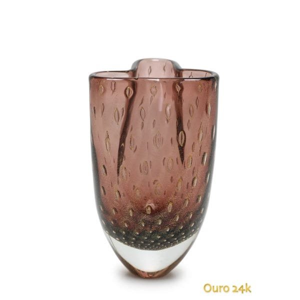 Vasinho Trevo 2 Tela Roxo com Ouro Murano Cristais Cadoro - 1
