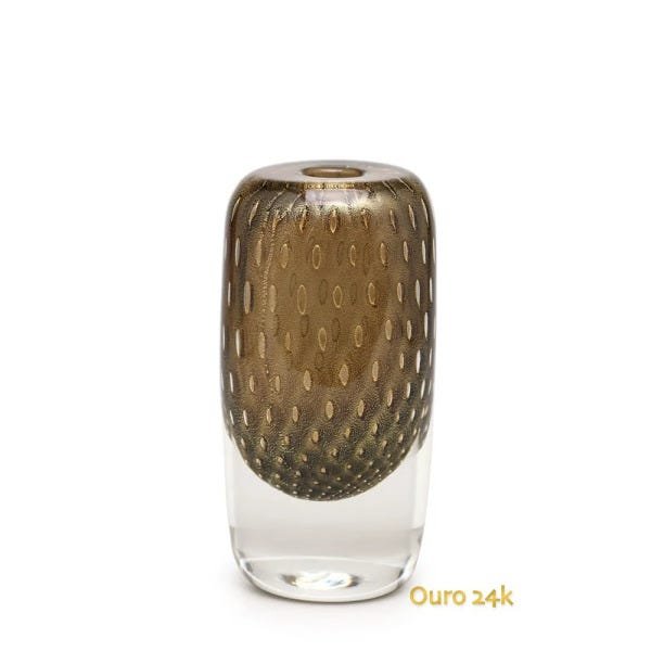 Vasinho Quadrado 2 Tela Fumê com Ouro Murano Cristais Cadoro - 1