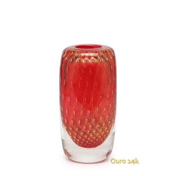 Vasinho Quadrado 2 Tela Vermelho com Ouro Murano Cristais Cadoro - 1