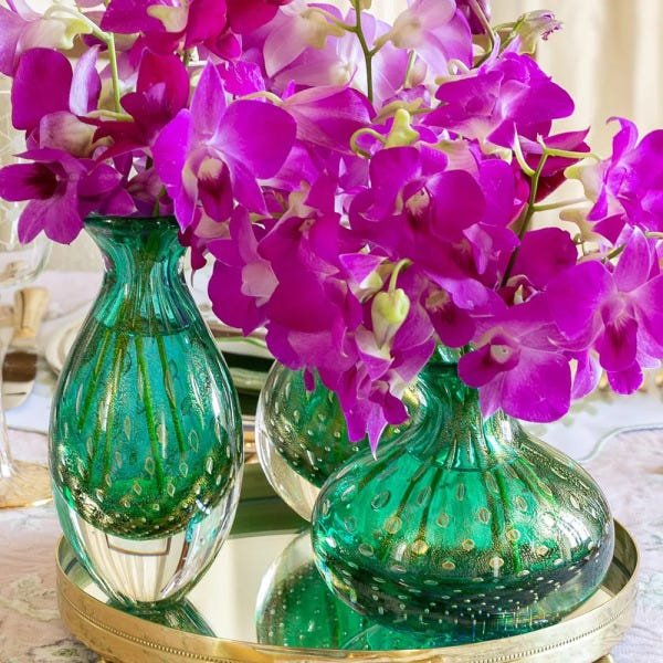 Vaso Mini Alto Tela Verde com Ouro Murano Cristais Cadoro - 3