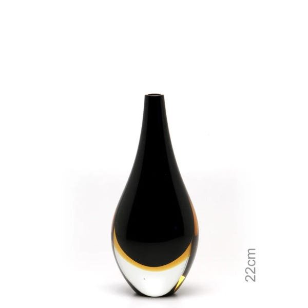 Gota Mini Média Bicolor Preta com Âmbar Murano Cristais Cadoro - 1