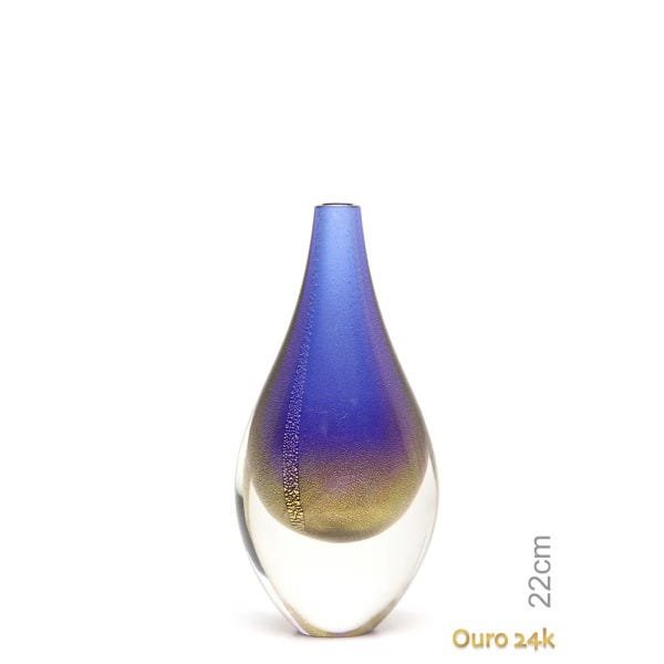 Gota Mini Média Azul com Ouro Murano Cristais Cadoro - 1