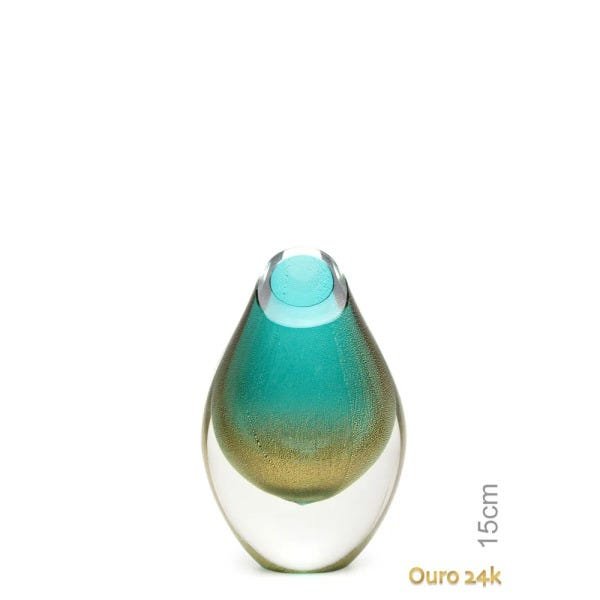 Gota Mini Baixa Verde com Ouro Murano Cristais Cadoro - 1