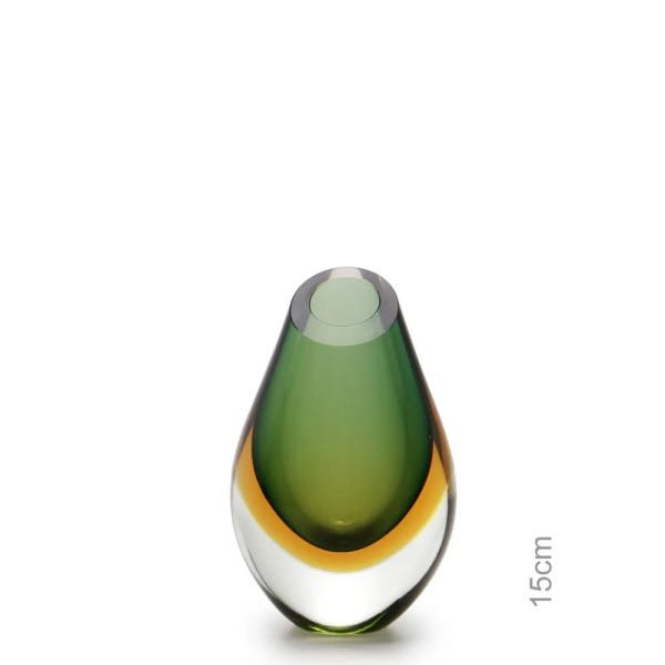 Gota Mini Baixa Bicolor Verde com Âmbar Murano Cristais Cadoro - 1