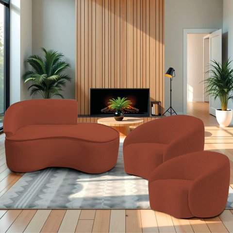 Kit Divã Recamier Orgânico Marrocos 150cm Lado Direito e 2 Poltronas Amore Bouclé