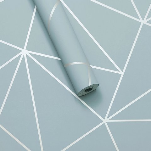 Papel de Parede Geométrico Cinza Azulado Fio Metálico+ Cola para Aplicação