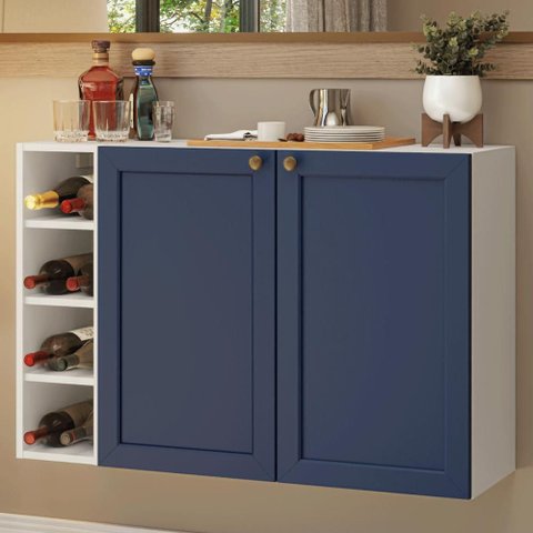 Buffet Aparador com Adega 100cm 2 Portas Branco/azul Vik Madesa 16
