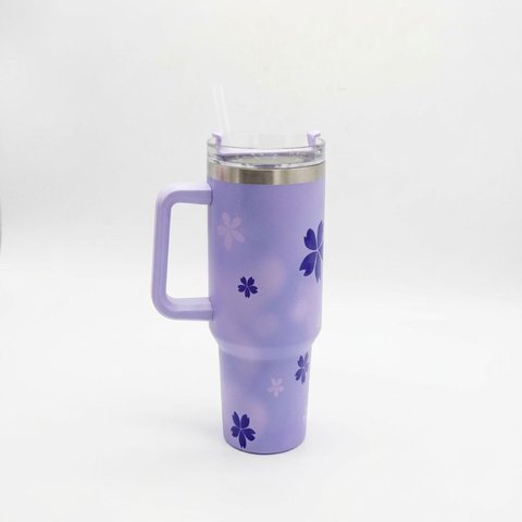 Copo Térmico Ms-931 1200ml com Estampas Florais - Aço Inox com Tampa Emborrachada:Floral Lilas