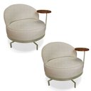 Ver imagem 1 de Kit 2 Poltronas Decorativa Andromeda Linho Bouclê Bege Base Giratória de Ferro - Pallazio
