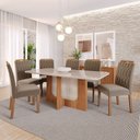 Ver imagem 1 de Conjunto de Sala de Jantar 6 Cadeiras de Madeira Daniele com Tampo de Vidro Cinamomo/Off White com S
