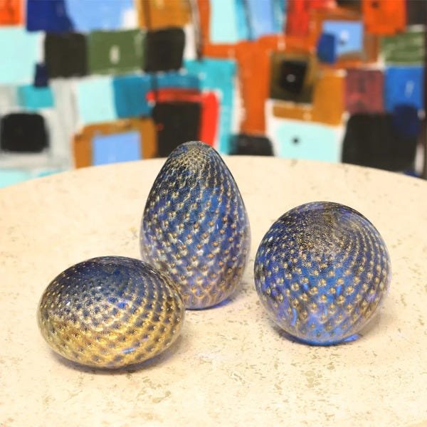 Peso Tela Oval Água-marinha com Ouro Murano Cristais Cadoro - 5