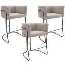 Ver imagem 1 de Kit 03 Banquetas Baixa Base de Aço Preto Betina D02 Bouclê Creme B-54 - Lyam Decor