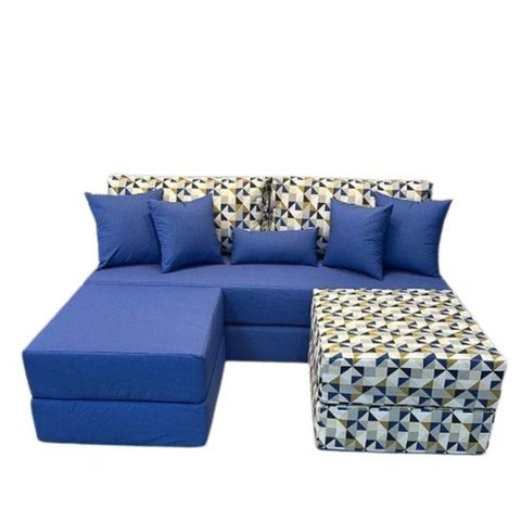 Futon Smooth Duplo + Futons Modulares + Acessorios Combinação Azul Royal com Azul Geometrico