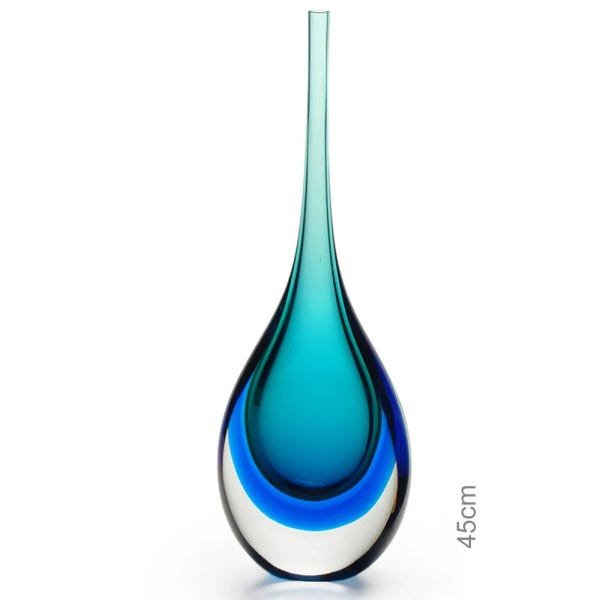 Gota Alta Bicolor Verde com Água-marinha Murano Cristais Cadoro - 1
