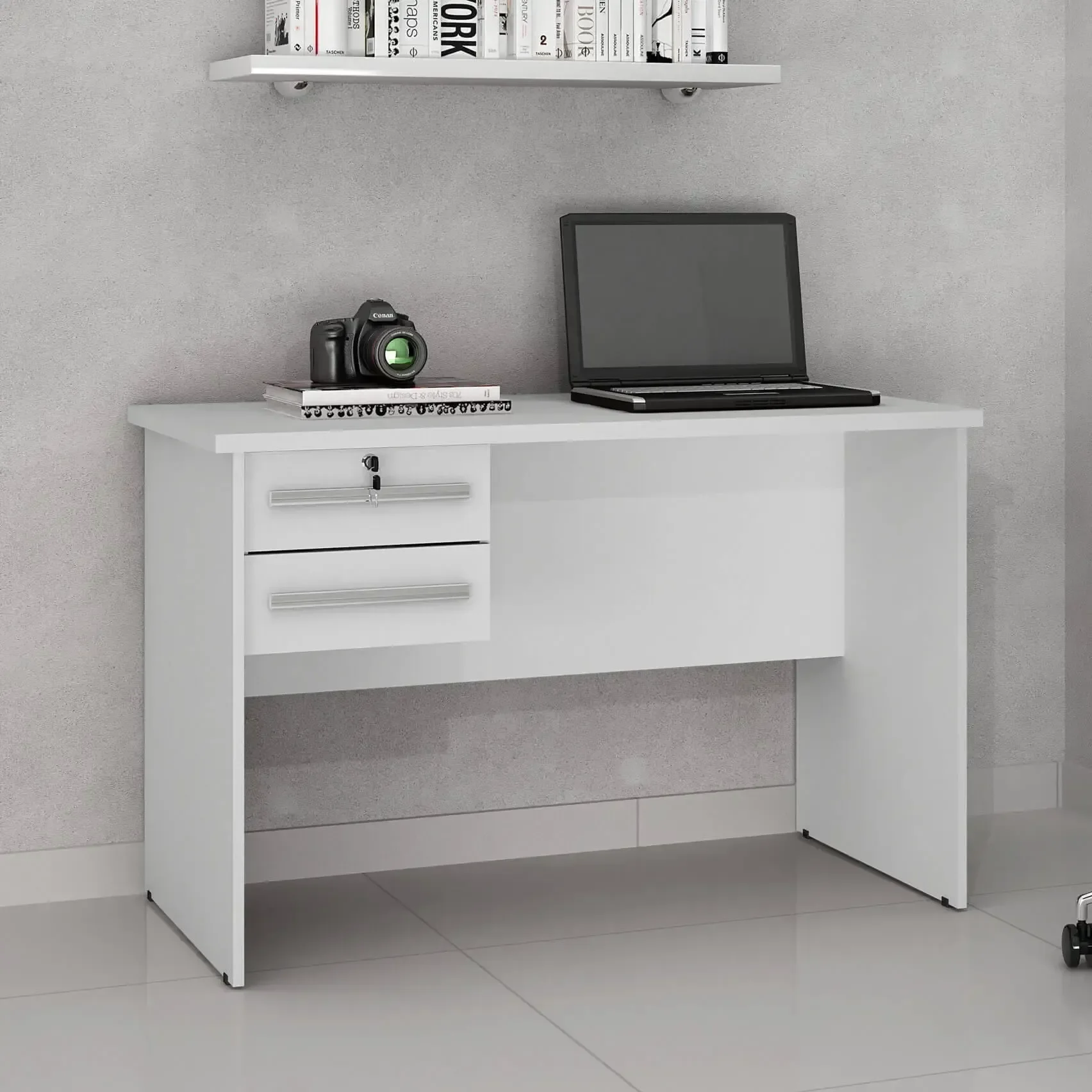 Mesa de Computador Byte Escrivaninha 2 Gavetas Valdemóveis Cor Branco - 2