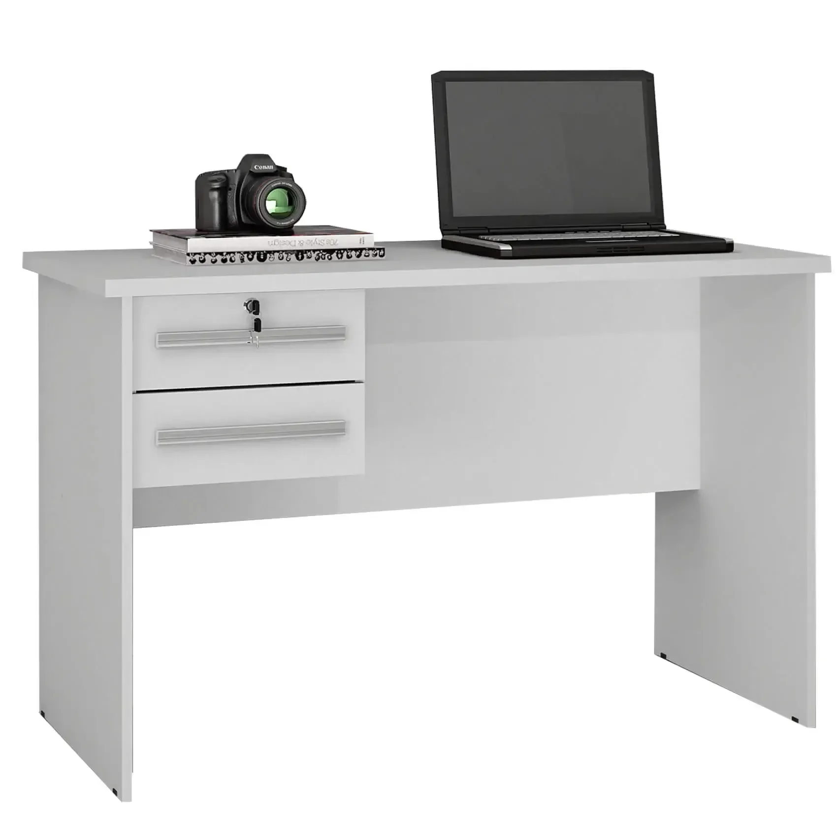 Ver imagem 1 de Mesa de Computador Byte Escrivaninha 2 Gavetas Valdemóveis Cor Branco