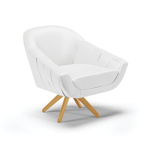 Poltrona Giratória Giovana Corino Base Madeira MA30 - D’Rossi - Branco