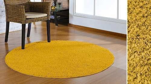 Tapete Sala Redondo 200M Classic Amarelo Canário - Amarelo - Liso - 5