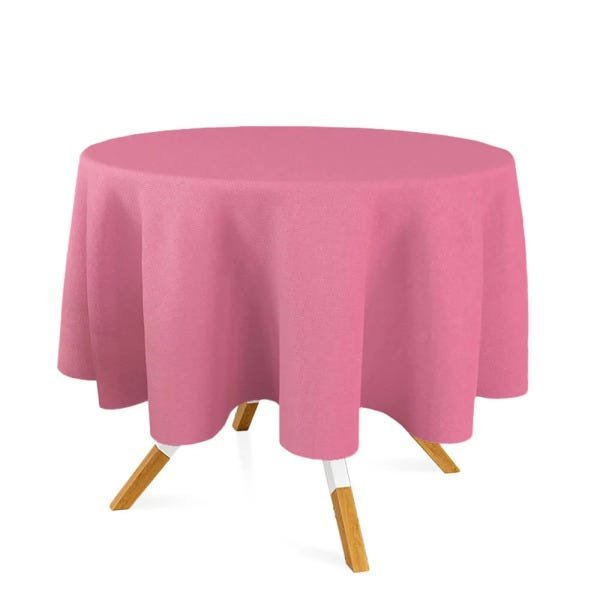 Toalha de Mesa Redonda em Tecido Jacquard Rosa Bebê Liso Tradicional 3,20m - 1
