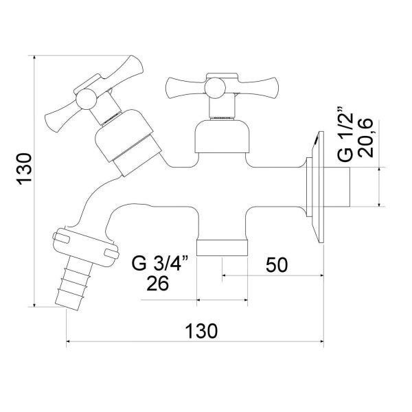 Torneira para Tanque com Adaptador para Máquina de Lavar 1131 C 24 Meber Metais - 2