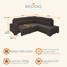 Sofá de Canto Retrátil Holanda Tecido Suede Pluma Sofá Casa - 3