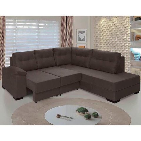 Sofá de Canto Retrátil Holanda Suede Sofá Casa