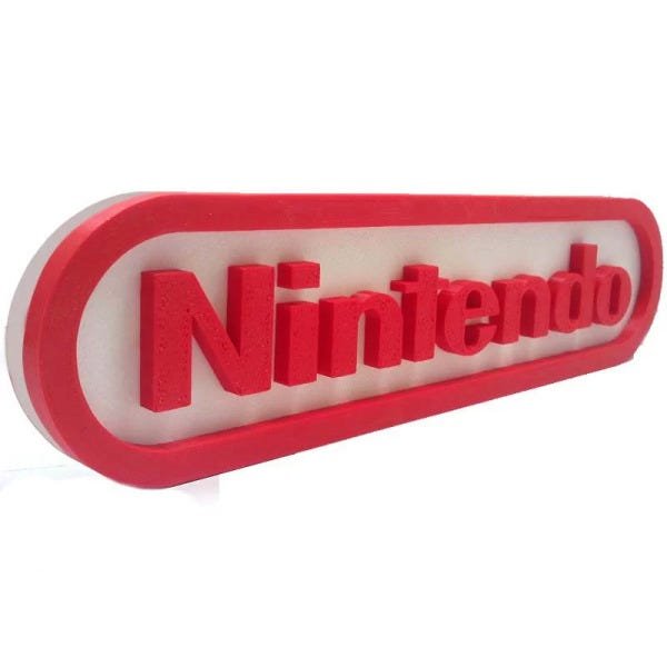 Logotipo Nintendo 3D Branco e Vermelho Tamanho Grande 23 CM