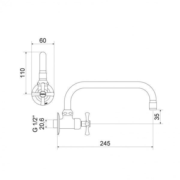 Torneira de Parede para Cozinha Bica Móvel 1166 Tetra C24 Meber Metais - 2