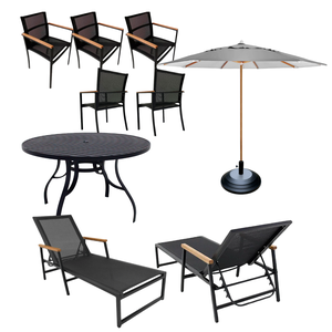 Kit Amélia Móveis Piscina Mesa 1,20m 5 Cadeiras Área Externa Espreguiçadeiras Aluminio Guarda Sol